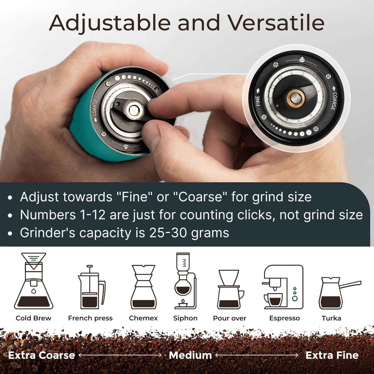 Manual Coffee Aqua Sky Color Stainless Steel Conical Burr Coffee Grinder Manual