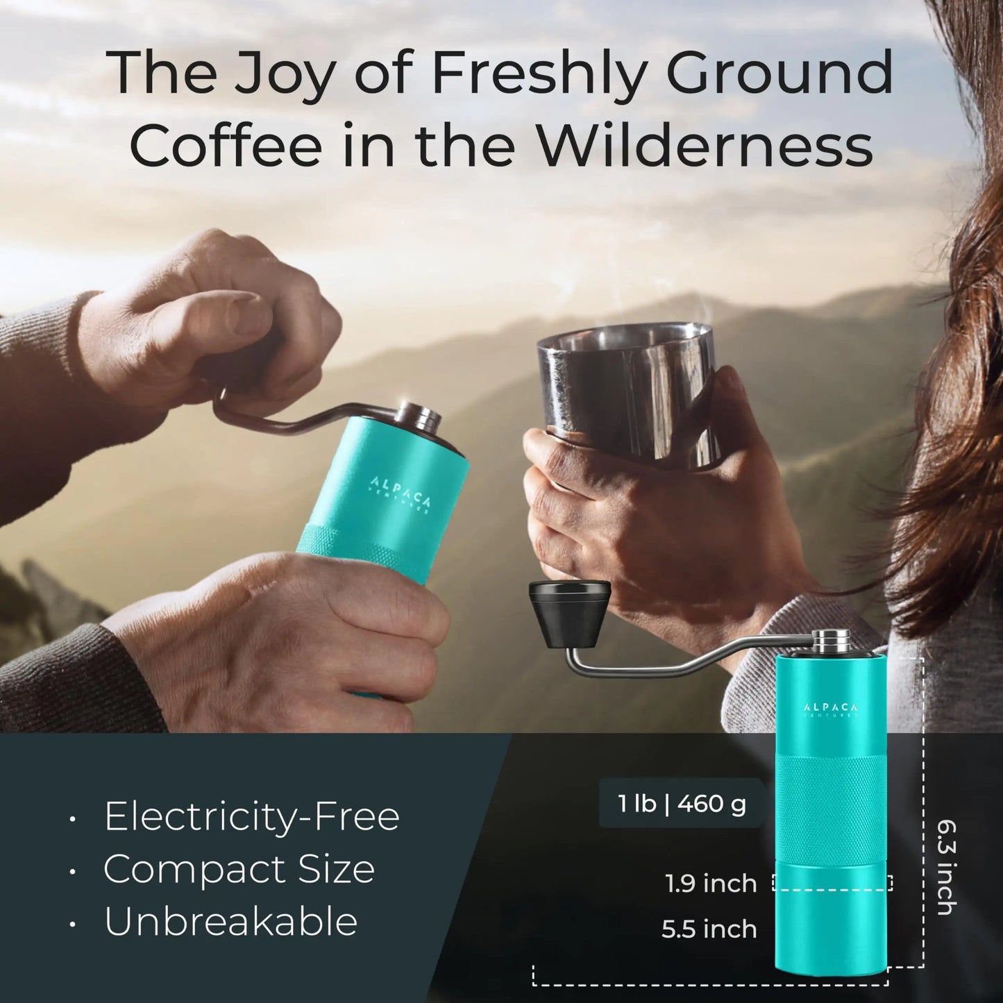 Manual Coffee Aqua Sky Color Stainless Steel Conical Burr Coffee Grinder Manual